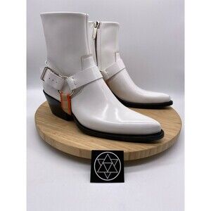 CALVIN KLEIN Boots EUR 36 US 5.5 White Leather Western Raf Simons 205W39NYC
